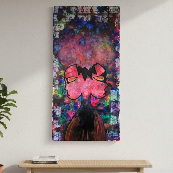 Hand Crafted Other - HANDCRAFTED Abstract Alien Painting HANDMADE & HANDPAINTED Wall Art Decor 15x30